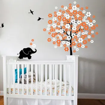 

Large Size Tree Wall Sticker Vinyl Home Decor Baby Room Nursery Decal Birds Elephant Blossoms Decoration Mural Custom Color 3528