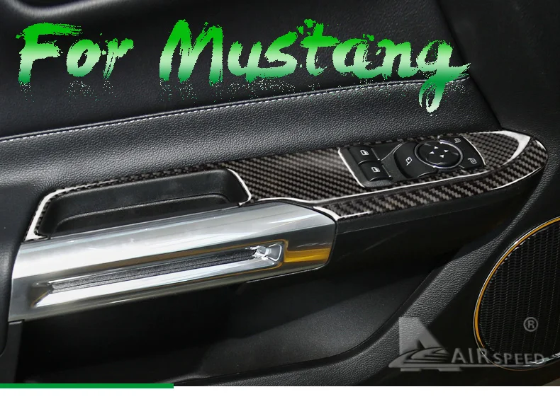 For Ford Mustang Carbon Fiber Car Interior Window Control Switch panel Decor Frame Cover (1)