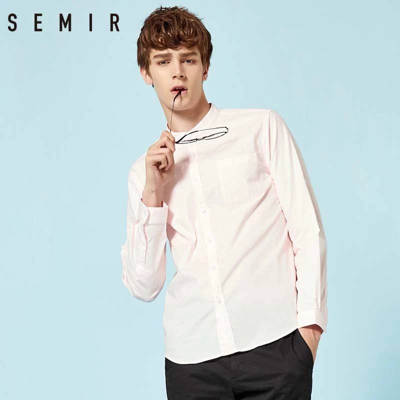 

SEMIR Men Long Sleeve Shirt For Male 2018 Autumn New Stand Collar Cotton Shirt Men Solid Color Teen Korean Fresh Fashion Clothes