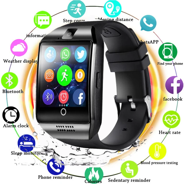 Bluetooth Смарт часы Q18 с камерой Facebook Whatsapp Twitter Синхронизация SMS Smartwatch поддержка SIM TF