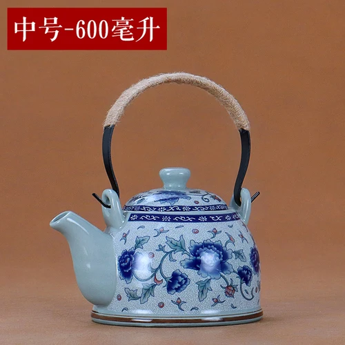 Китайский стиль Цзиндэчжэнь керамический чайник чашка для чая большой синий цветочный фарфор-горшок фильтрованная бутылка для чая набор домашний чай деревянный поднос - Цвет: PotMedium