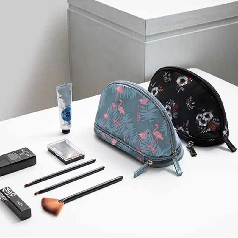 الإبداعية مزدوجة طبقة فلامنغو التجميل حقيبة تخزين كبيرة قدرة المكياج حقيبة التجميل النساء المحمولة طقم أدوات تجميل الحقيبة ماكياج C