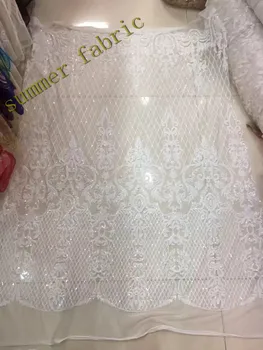 

White African lace fabric High Quality Tulle French Lace Fabric With sequins