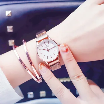 

Luxury fashion magnet strap women creative watches minimalist style ulzzang brand stainless steel quartz watch ladies gold clock