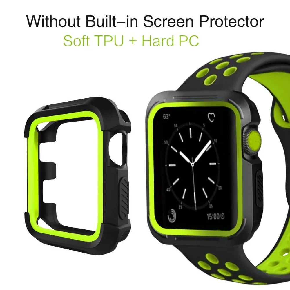 Apple Watch Band with Case 38 42 Shatter-Resistant Protective Case Soft Silicone Sport Band for Series4/3/2/1 Nike Sport Edition