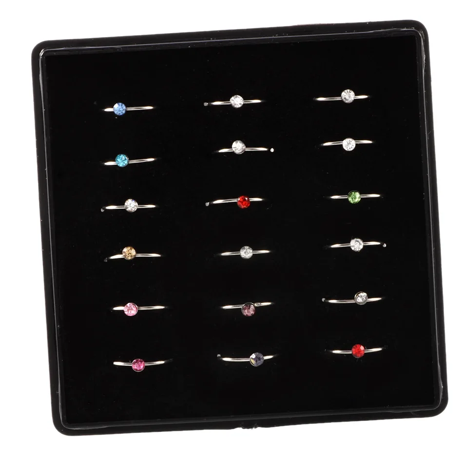

18Pcs Stainless Steel Nose Open Hoop Ring Nose Ring Piercing Rhinestone Nose Studs With Box Trendy Body Piercing Jewelry