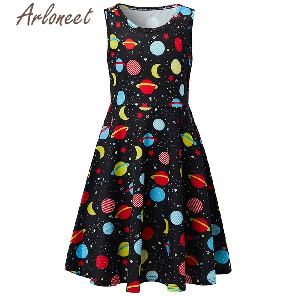 

ARLONEET Clothes children girls sleeveless dress Planets casual dress long 2019 Summer kids party princess girls Tulle dresses