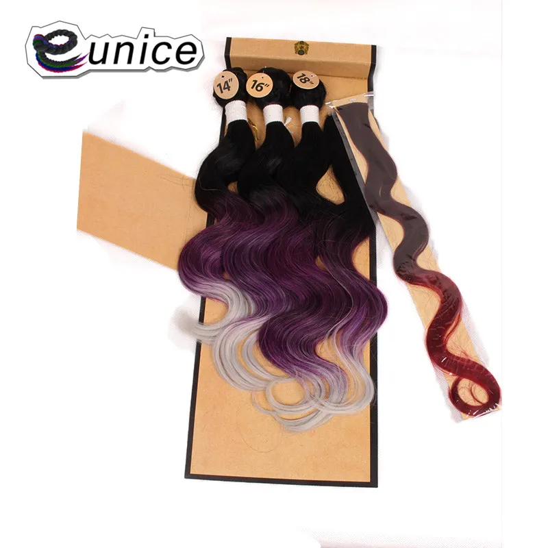 Синтетические волосы для наращивания Eunice Weft 3 тона Ombre T1B/'фиолетовый/серый с