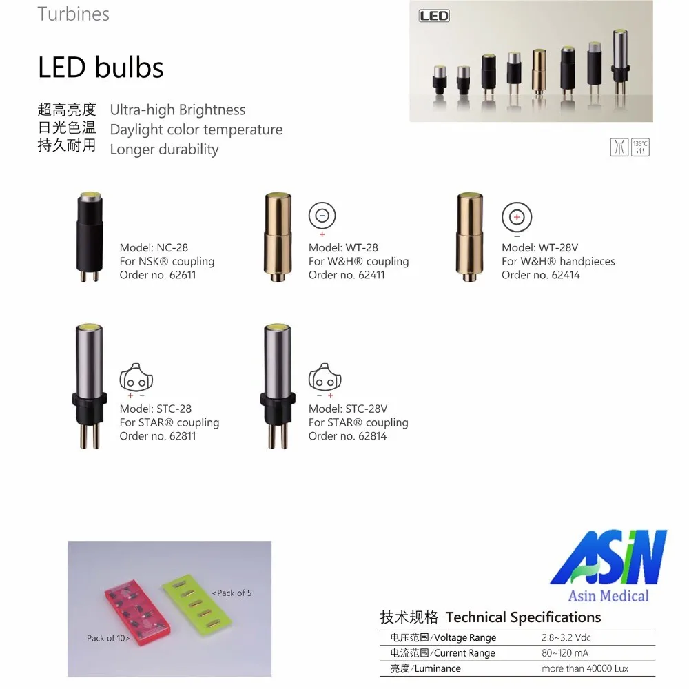 High Quality 5pcs NSK fiber optic coupling bulb handpiece coupling LED