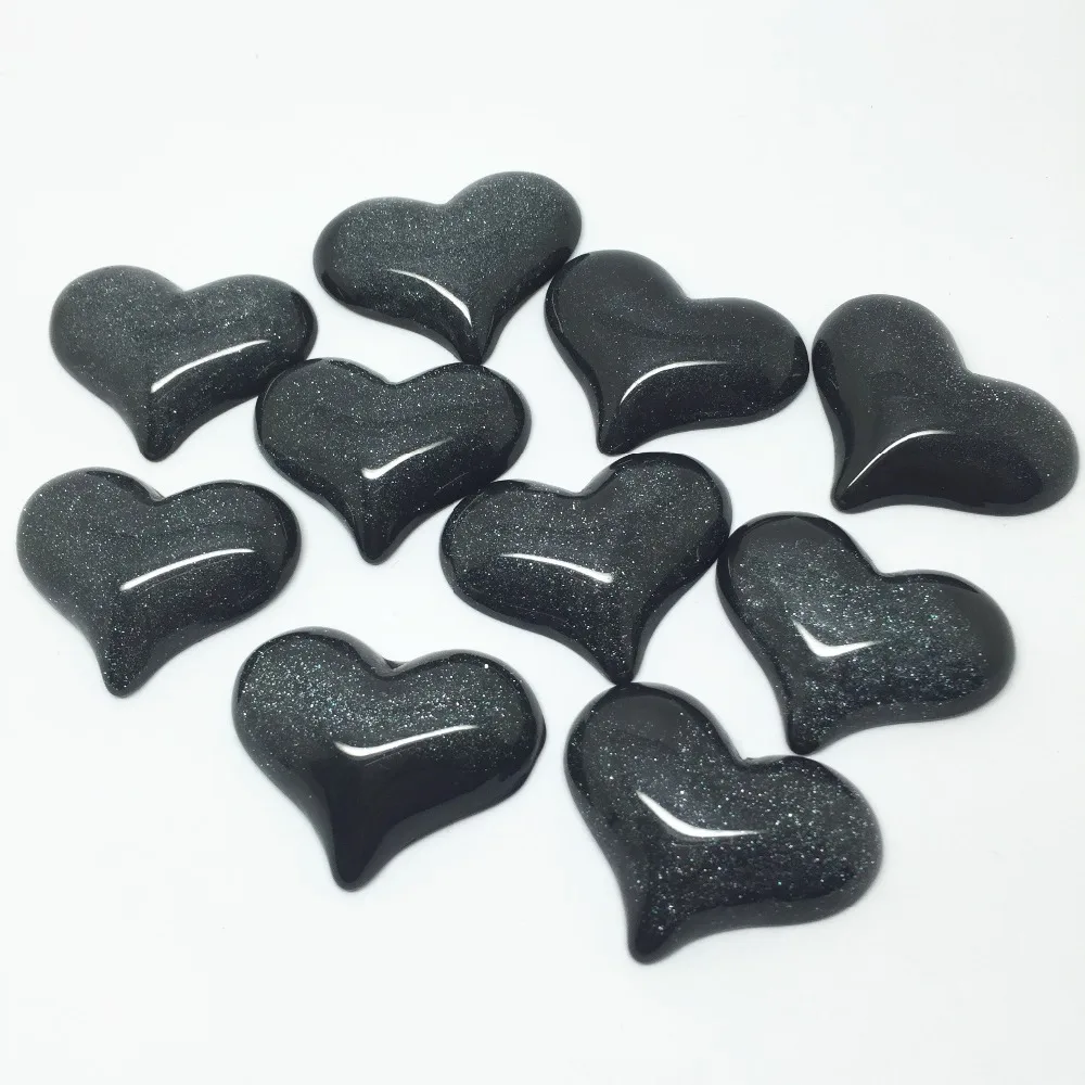 50 шт черные смолы сердце Flatback Блеск внутри Кабошоны для скрапбукинга 31x24mm украшение сердцами