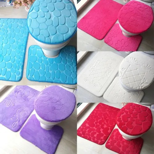 

3Pcs Bath Non Slip Pedestal Mat Bathroom Rug Flannel Toilet Lid Cover Mat Set