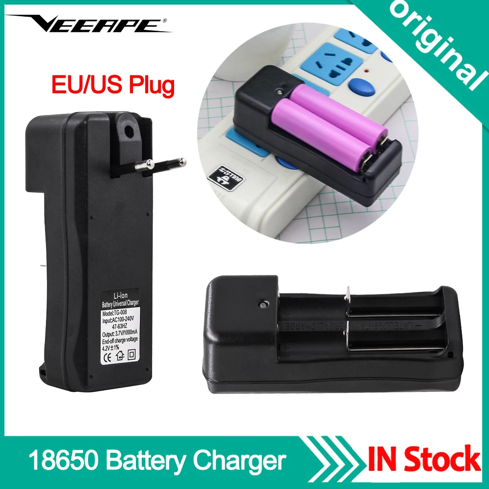 

Veeape EU US Plug Universal Battery Charger 3.7V Li-ion 18650 Rechargeable Batteries Smart Charger For Electronic Cigarette