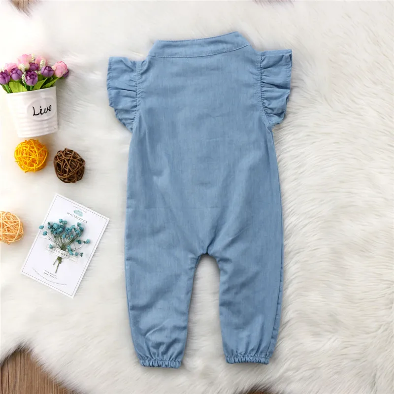 0-24 m recién nacido bebé niña bordado Romper Fly Sleeve Denim ropa lindo bebe verano traje Jumpsut 2018 0-24 m recién nacido bebé niña bordado Romper Fly Sleeve Denim ropa lindo bebe verano traje Jumpsut 2018