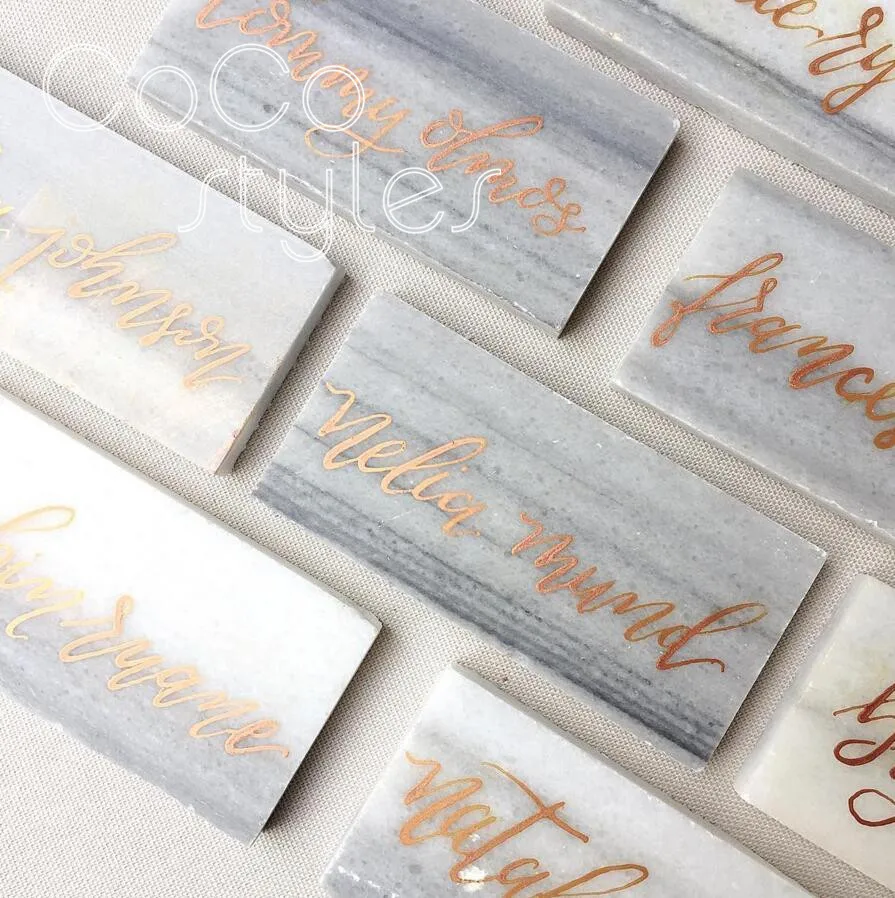  Cocostyles custom fashion oblong marble guest name card with hand writing for calligrapher lawn wed - 32893338655