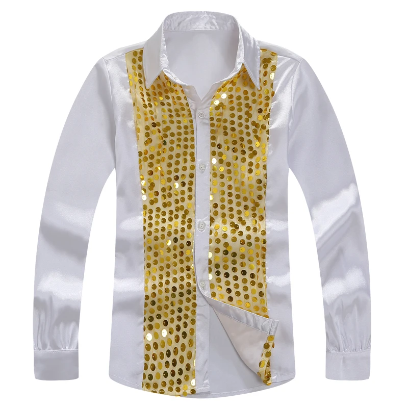 Retail High Quality Children Shirts Solid Color Boys Chorus Clothing Sparkling Sequined Students Latin/Ballroom Dancing costume