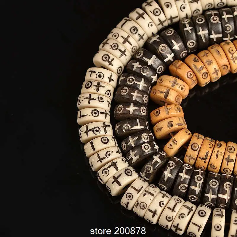 

TSB0525 Tibet Yak bone loose beads 16x5mm 10beads lot Tibet Hand Carved Cross Sun Moon Totem Symbols Oblate bone beads