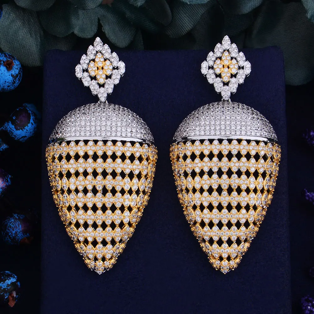 

GODKI 69mm Luxury Popular Luxury Geometry Pineapple Full Mirco Paved Crystal Zirconia Naija Wedding Earring Fashion Jewelry
