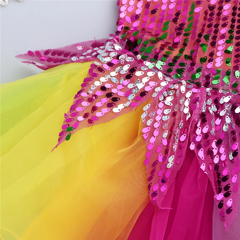 Детское танцевальное платье для девочек яркое платье-пачка с блестками и объемным цветком, Набор браслетов для балета, сценическое платье