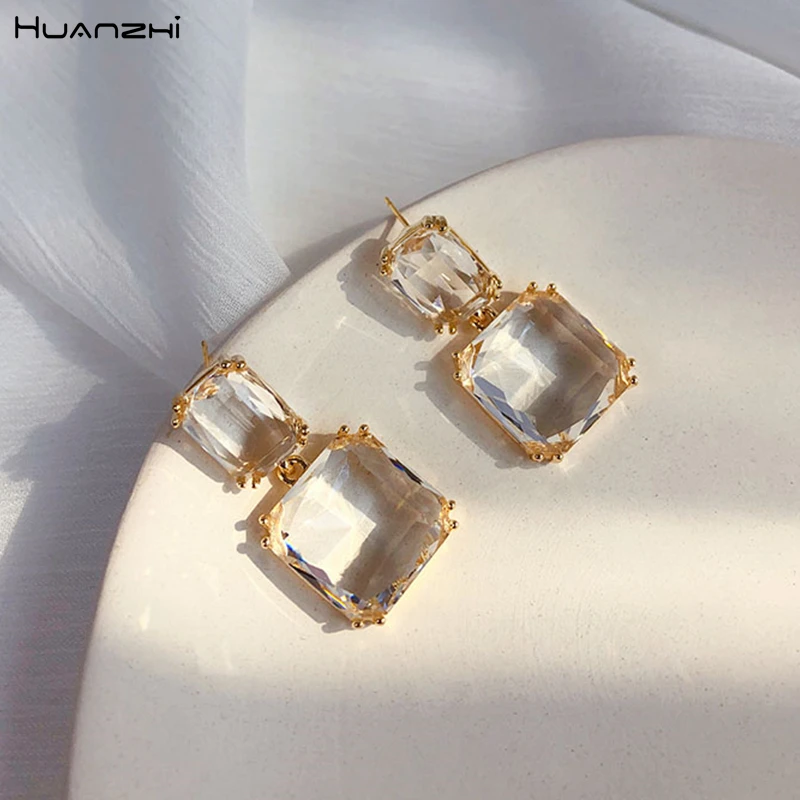 HUANZHI 2019 покрытый 925 Новый двойной квадратный ледяной блок стиль прозрачный
