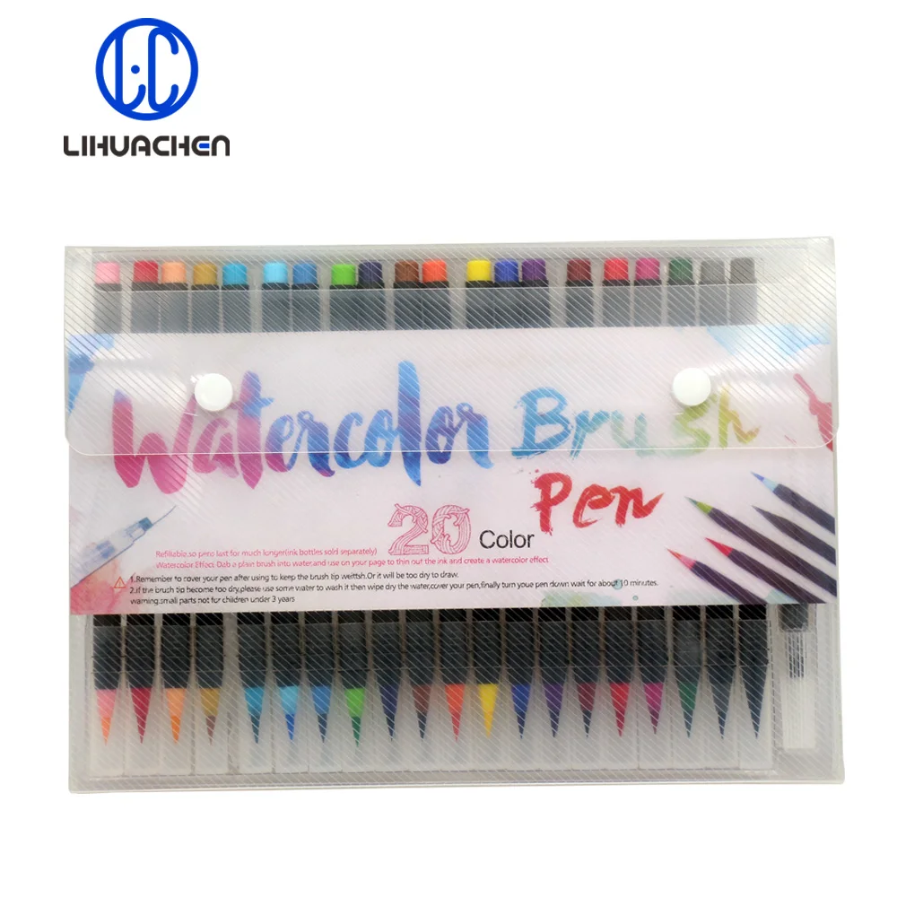 

LIHUACHEN 20 Color Premium Painting Soft Brush Pen Set Watercolor Markers Pen Effect Best For Coloring Books Manga Comic