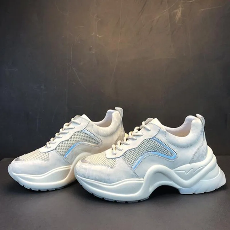 

Breathable White Mesh Women Sneakers Lace Up Fashion Walking Shoes Casual Ladies Creepers Yellow Women Footwear Zapatillas Mujer
