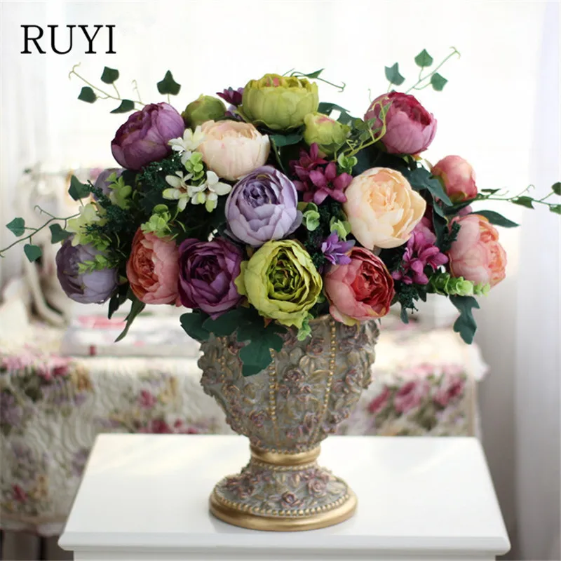 

European Style Silk artificial Flower Peony House Weding Decoration Fake Art Deco Flower Simulation Rose Bouquet