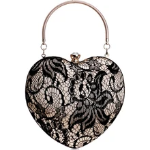 Роскошные кружевные женские вечерние сумки в форме сердца, выдалбливают дизайн, стразы, клатчи на цепочке, сумочки на плечо(черные