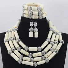 Fashion Milk White 4 Rows African Coral Beads Jewelry Sets Indian Jewelry Sets Bridal Necklace Jewelry Sets Free Shipping CJ755