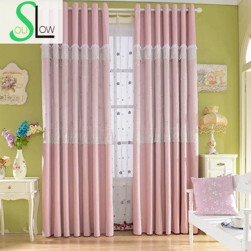 

Slow Soul Pink Curtain Fabric Lace Jacquard Curtains Pleated Solid For Living Room Cortinas Kitchen 3d Bedroom Blackout Rideau