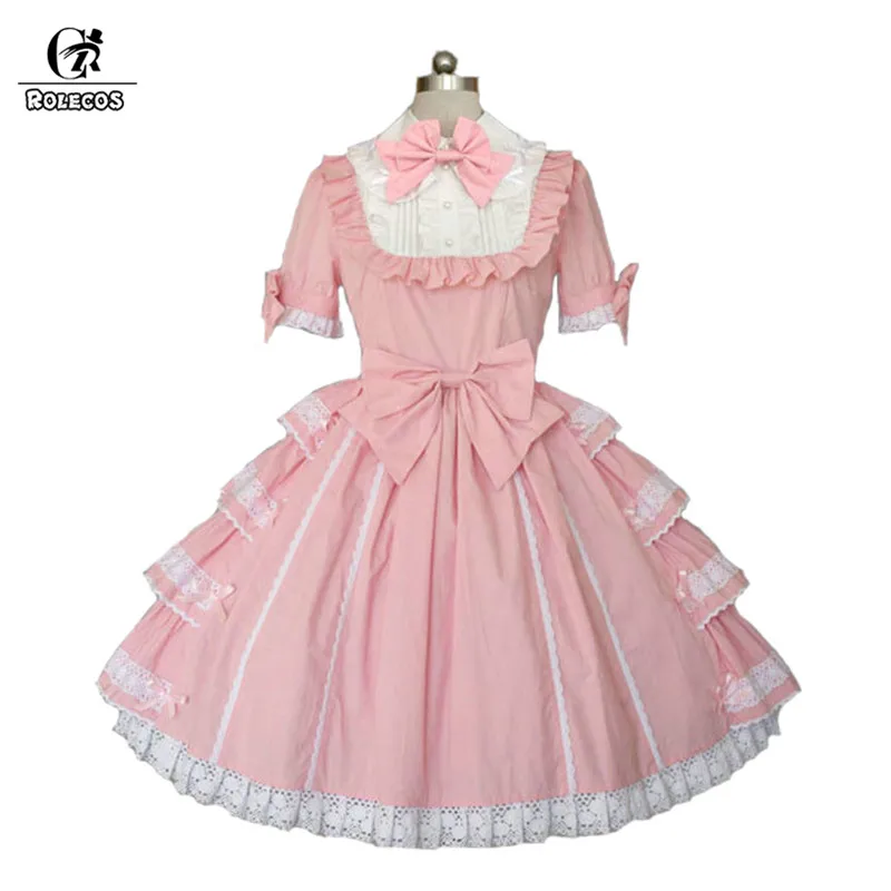 ROLECOS Roze Prinses Jurk Voor Meisjes Sweet Lolita Jurk Slim Fit Korte Mouw Met Strik Bladerdeeg Rok Partij Jurk Vrouwelijke 2018 ROLECOS Roze Prinses Jurk Voor Meisjes Sweet Lolita Jurk Slim Fit Korte Mouw Met Strik Bladerdeeg Rok Partij Jurk Vrouwelijke 2018