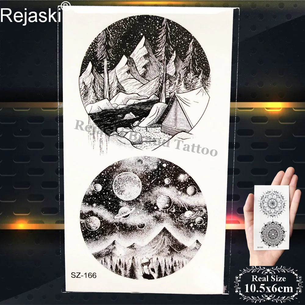 Черная круглая горная речная временная татуировка наклейки для женщин тело рука
