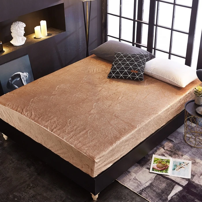 

Luxury 5D Embossed Velvet Waterproof Bed Sheet Warm Flannel Fleece Fitted Sheet Bed Solid Color 28cm Hight Free Shipping