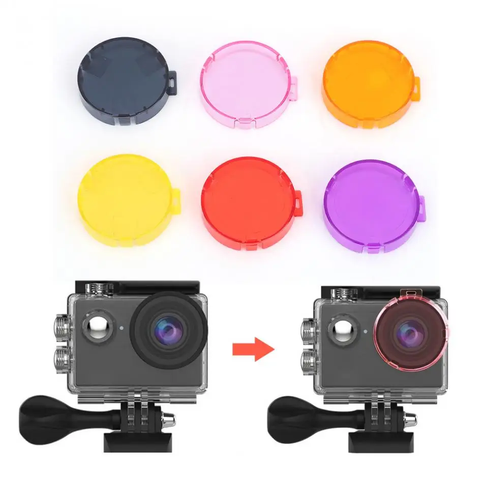 6 цветов цветная Экшн-камера набор фильтров для подводных линз крышка объектива для AKASO EK7000 аксессуар круглый защитный чехол для объектива