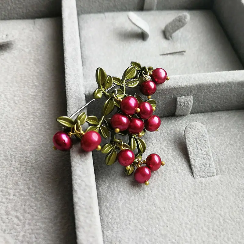 Vanssey, винтажная мода, Клюквенная ветка, лист, Пресноводный Жемчуг, зеленая латунь, брошь, булавка для вечеринки, свадебные аксессуары для женщин 2018