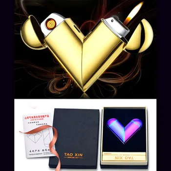 

Newest Dual-purpose Butane Gas & USB Electric Hot Wire Lighter Foldable Deformation Love Heart Shaped 2 Form Cigarette Lighter