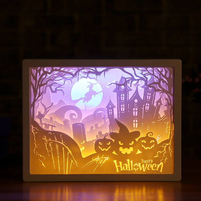 3D светодиодный бумажный светильник, скульптура, Ночной светильник, сделай сам, ручная работа, бумажный резной светильник, лампа для Хэллоуина, Рождества, домашнего декора. 7 - Цвет: hallowmas