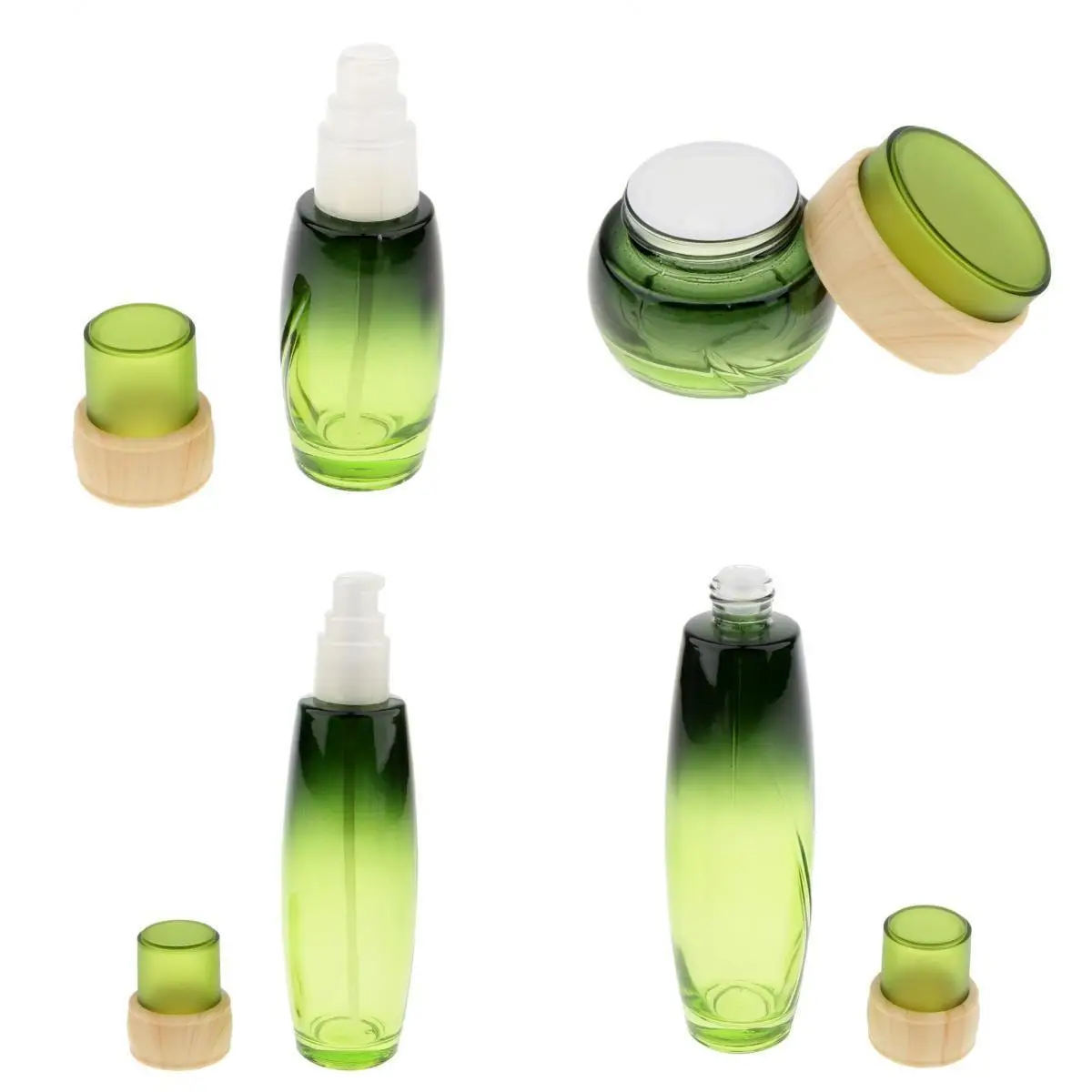 1 Set 4 Pieces Premium Empty Portable Refillable Glass Cosmetic Makeup Face Cream Jar Small Container Pump Bottle Pot
