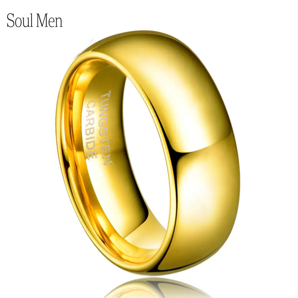 Для женщин золото Цвет польский купольное кольцо 4 мм широкий вольфрам карбида обручальное кольцо для девочек женские ювелирные изделия
