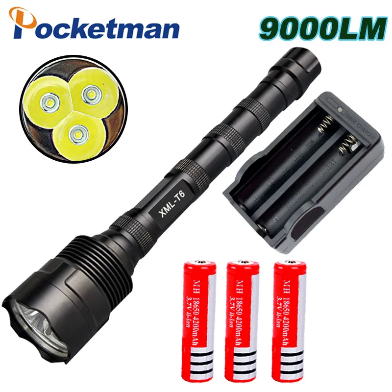 9000Lumen LED Flashlight CREE 3T6 Power 5 Mode Torch Lamp Light Led Light For Camping Hunting Fishing Waterproof Tactical Torche