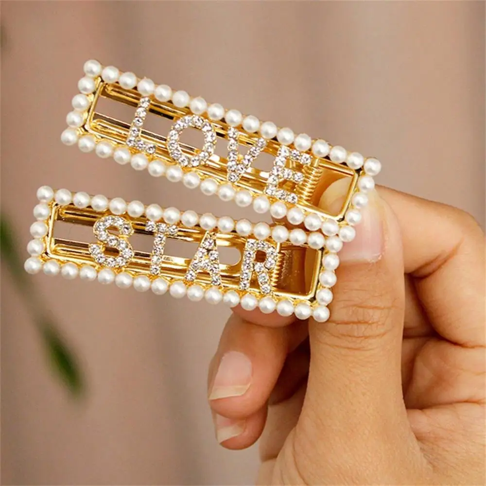 

1PC Women Pearls Hair Clips Hairpins KISS GIRL STAR HAPPY SWEET Crystal Hairgrips Barrettes Hair Styling Tools Accessories