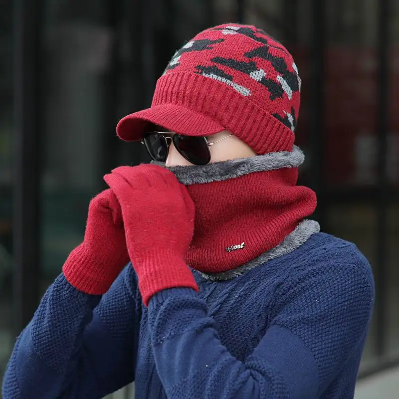 GBCNYIER Father Cap Scarf Gloves Autumn And Winter Warm Set Male Winter
