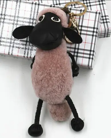Sheep keychain Real lambs wool Fur keychain key ring  Pom Pom Keyring Bag Car Trinket Women Gift