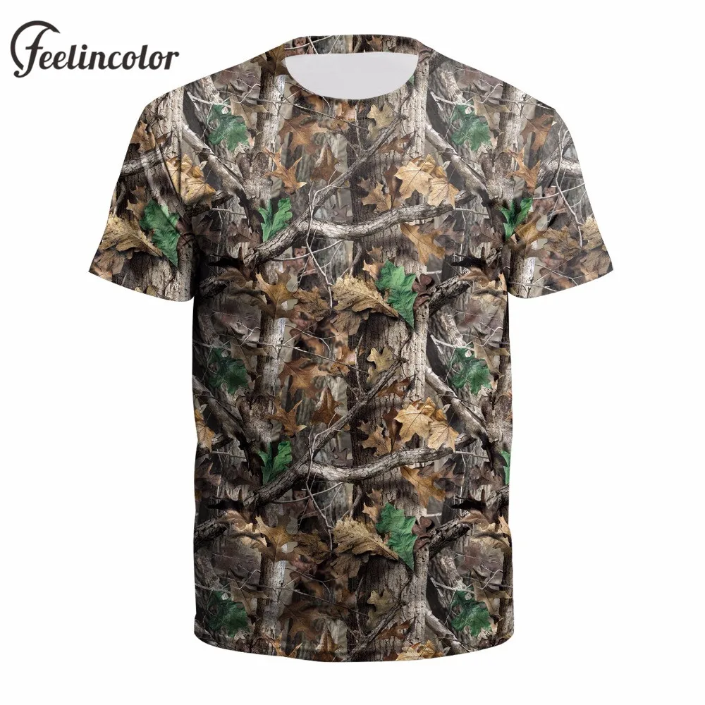 

Feelincolor Hunting Festival Men Summer Outdoor Camouflage t shirt Tree Leaves 3D Digital Printed Tops Fashion O Neck Tee