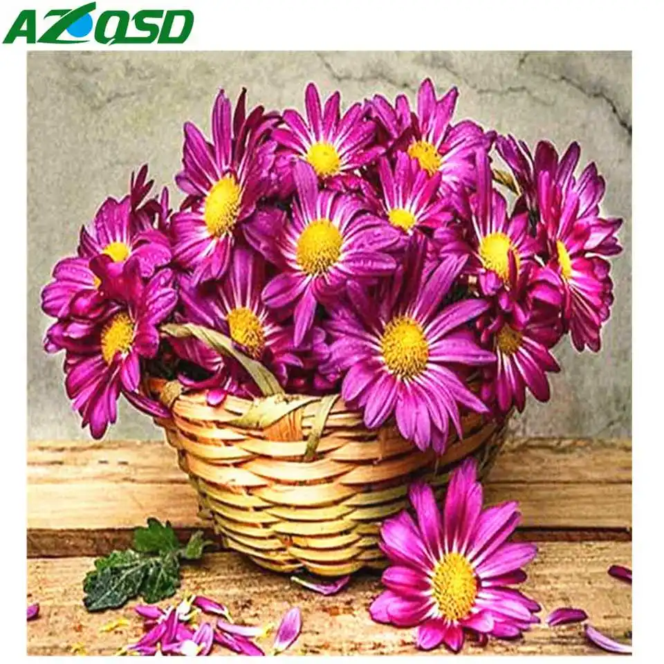 

AZQSD Diamond Embroidery Flowers Rhinestones Pictures Diamond Painting Full Square Needlework Diamopnd Mosaic Full Display