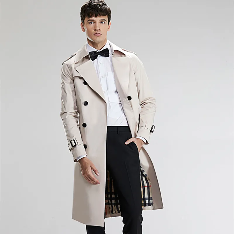 Men's Double Breasted Trench, with Tiebelt, Monochromatic, Spring, Autumn, Long Paragraph