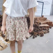 WLG/летние шорты для девочек, детские повседневные шорты с цветочным принтом для девочек, детские бежевые шифоновые брюки с воланами