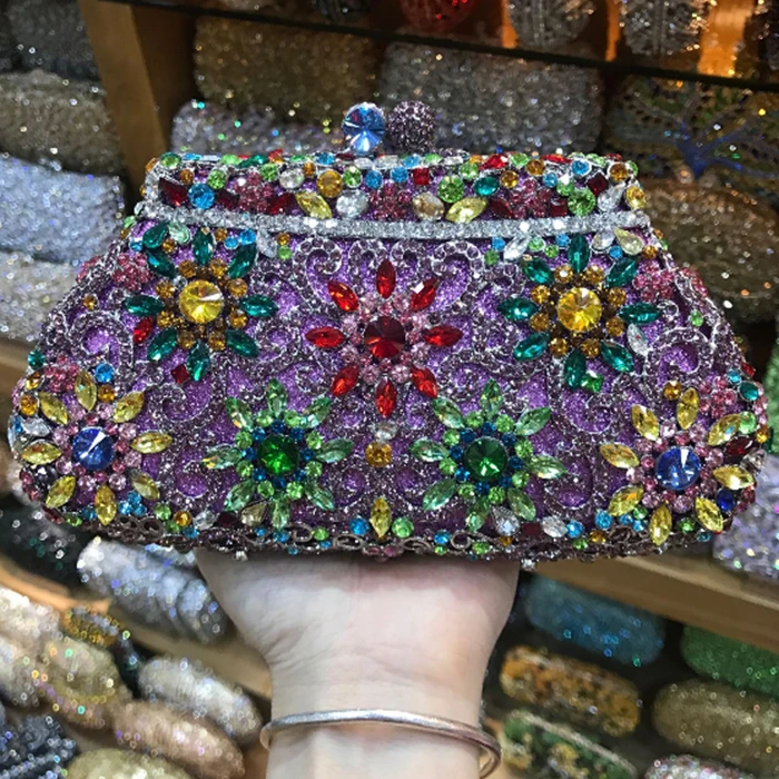 

gold/grey/purple clutch bags Handmade unique diamante evening bags women luxury Swarovski evening clutch purse party handbags