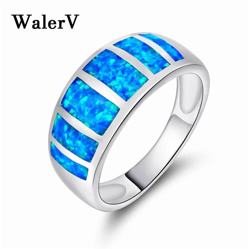 

WalerV New Free Shipping 925 Sterling Silver Ring Retro Classics Blue Fire Imitation Opal Ring for Women Wedding Jewelry Finger