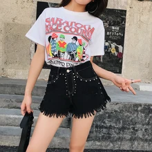 Рваные джинсы для женщин черные джинсы женские сексуальные брюки рваные джинсы с высокой талией эффект усов кисточкой