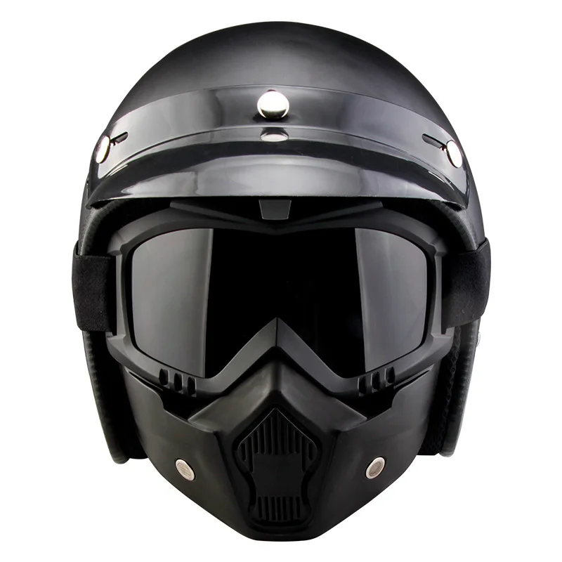 

Free shipping PU Leather Helmets 3/4 Motorcycle Chopper helmet open face vintage motorcycle helmet with goggle mask for Harley